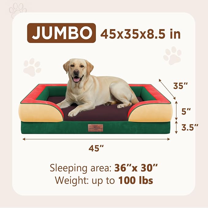 Comfort Expression Orthopedic Dog Bed for Extra Large Dogs with Bolster | Waterproof Dog Couch Bed with Washable Cover & Non-Slip Bottom, Supportive Egg Crate Foam XL Pet Bed, 45x35 Inch