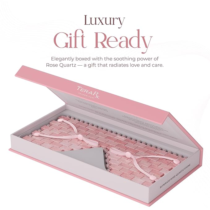 TeraRX® Rose Quartz Eye Mask – Authentic Crystal Eye Mask for Facials with Adjustable Straps – Natural Quartz Stone Relief for Relaxation, Puffiness, Fatigue & Dark Circles