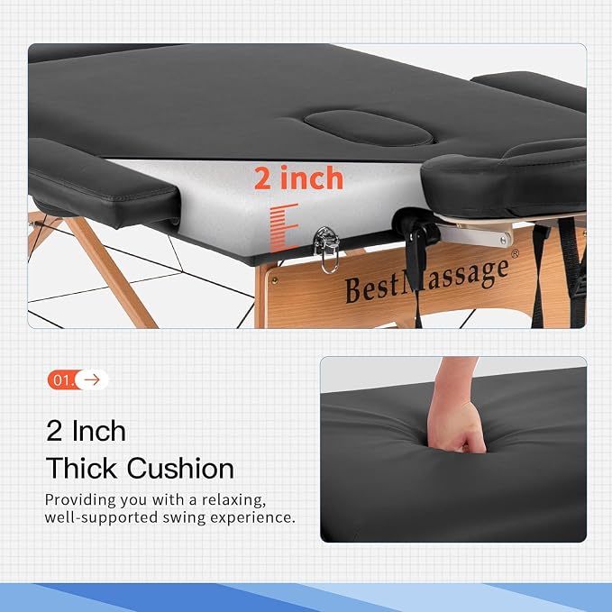 BestMassage Massage Bed Portable Massage Table 28 inch Wide Lash Bed Height Adjustable PU Leather 2 Folding with Oxford Bag for Spa Footmassage Facial CareSpa Tattoo
