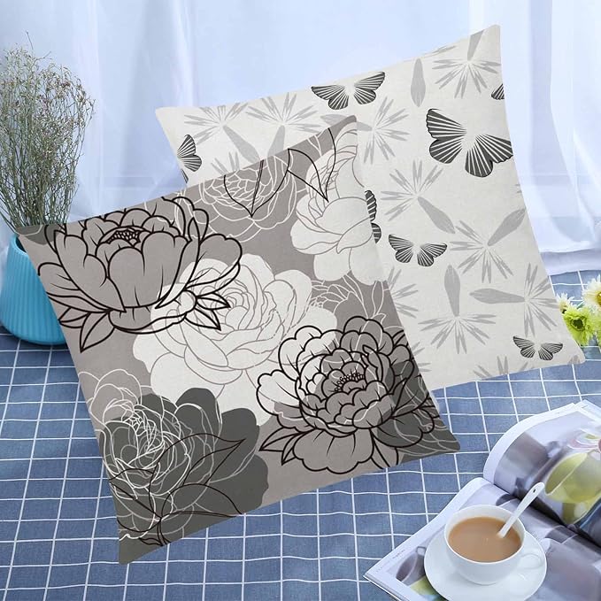 COMMINY Grey Pillow Covers 18x18 Set of 6 Decorative Daisy Flower Throw Pillow Cover for Couch Modern Cushion Cover for Patio Living Room Cushion Bed Farmhouse Home Decor | Flower Bloom, Farmhouse Cushion Cover, Breathable Linen, Standard Throw Pillow ...