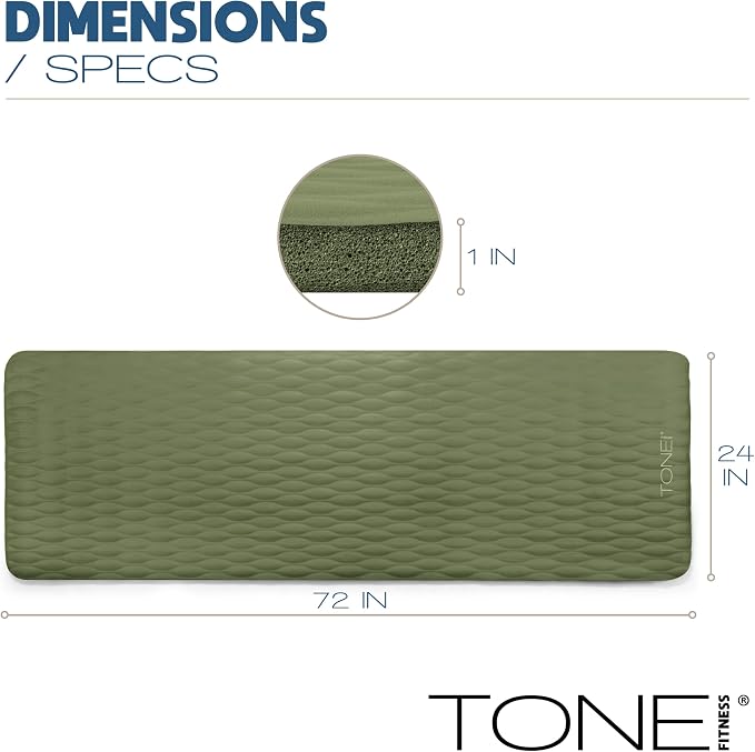 Tone Fitness 1-Inch Thick Yoga Mat | High-Density, Non-slip Exercise Mat with Carrying Strap for Yoga, Pilates, & Home Gym Workouts | Multiple Options