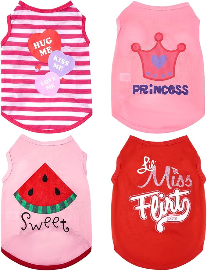 hoyuwak 4 Pieces Pet Shirts Funny Dog Printed Clothes Cool Breathable Puppy Sleeveless Vests Dog Outfit for Summer