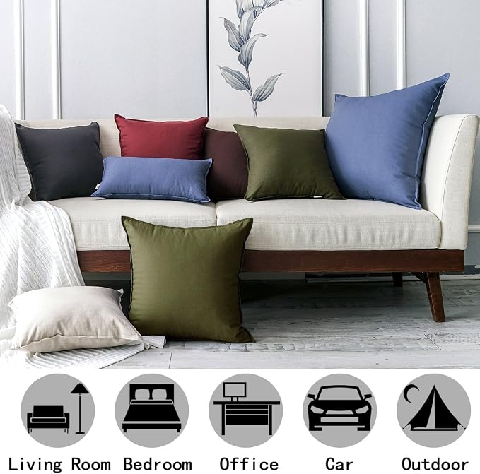 Jeanerlor SureGuard Pillowcase Cousion Cover Decor Cotton Linen with Unique Design to Embellish Study Room/House/Office, 20"x20"(50 x 50cm),Olive Green