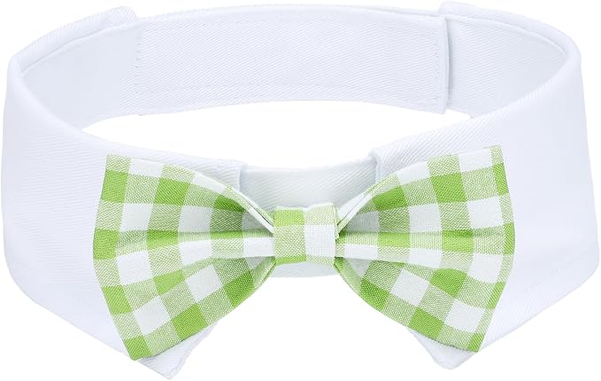 Segarty Dog Bow Tie for Neck Girths 16.5-21.2in, Adjustable Green Plaid Bowtie Collar for Extra Large Dog, Pet Necktie Comfortable Cotton Grooming Accessories for Formal Wedding Holiday Birthday Party