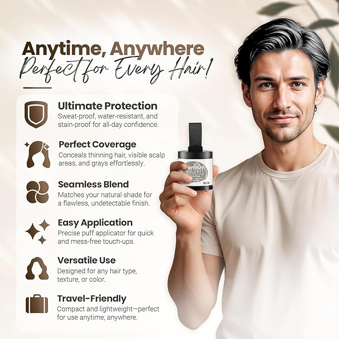 Koloret Root Touch Up Powder– Gray Powder for Women & Men, Instant Root Cover Up for Gray Coverage, Hairline Concealer for Thinning Hair & Bald Spots, Water-Resistant & Smudge-Proof, 10g