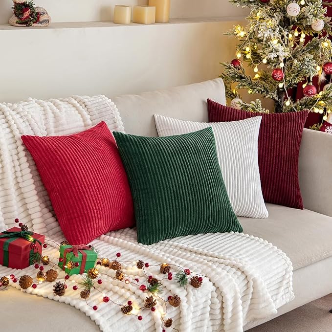 MIULEE Decorative Corduroy Throw Pillow Covers Set of 2 20x20 Cream White | Soft Striped Textured Cushion Cases, Boho Square Pillowcases Neutral Home Decor, for Couch Chair Sofa Bed Living Room