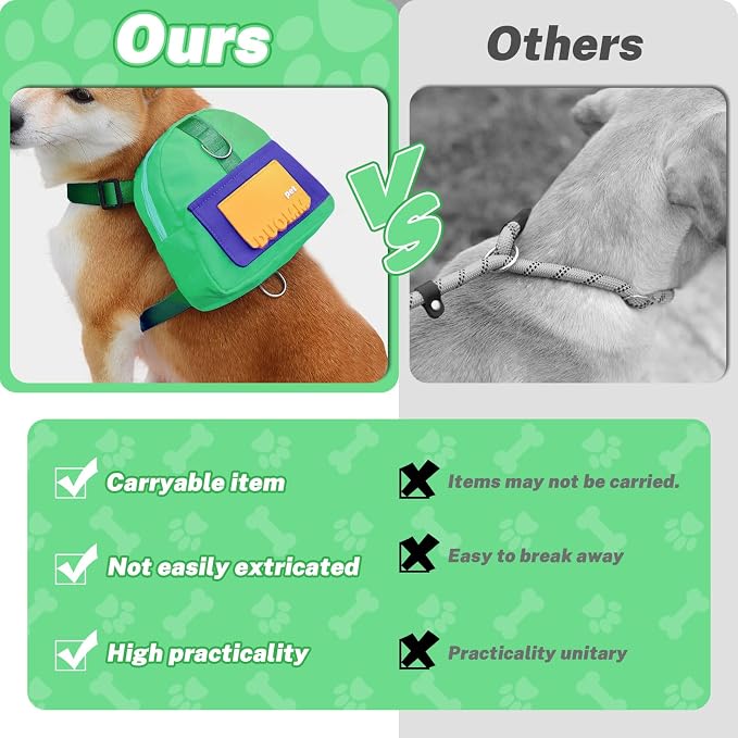 Adjustable Dog Backpack Harness with Leash & Poop Bag Dispenser, Waterproof Dog Saddle Bag, Pets Self Carrier Dog Harness Bag for 17-33 Lb Medium Doggy Travel Hiking Walking (Green)