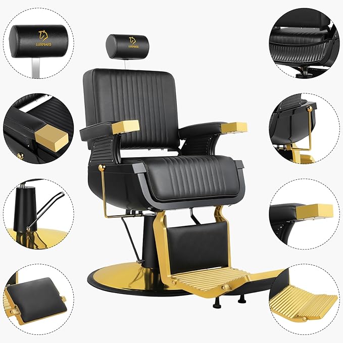 Barber Chair Hydraulic Reclining Salon Chair 360 Degrees Swivel Heavy Duty Styling Chairs for Hair Stylist Barber Salon Black
