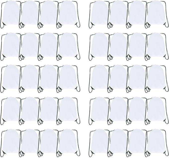 Drawstring Backpack Bulk 40 Packs Draw String Bags for Gym Sports Trip Pedestrianism Cinch Sack DIY for Women Men (white)