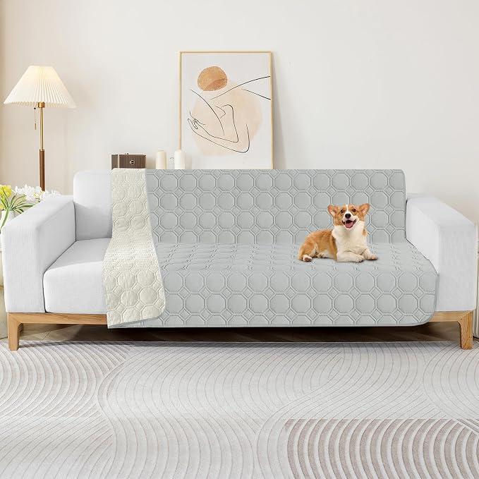ZNSAYOTX Ultimate Cozy Blankets (52"x82") 100% Waterproof Bed Mat Blanket for Dog Pets, Couch Sofa Protector with Non-Slip Back Washable Durable, Pee Scratch Proof Easy to Clean (Light Grey)
