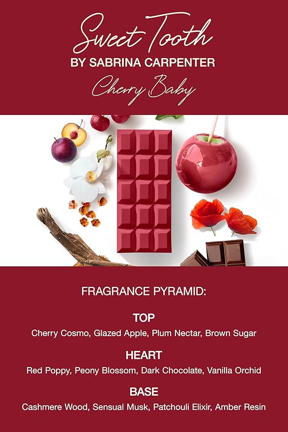 Sabrina Carpenter Sweet Tooth Cherry Baby for Women Eau de Parfum Spray, 2.5 Ounce