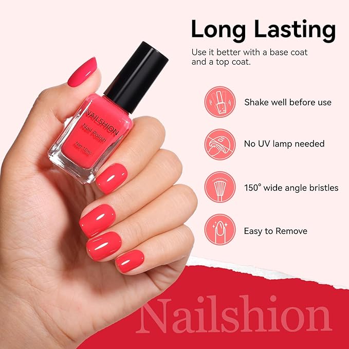 Nail Polish Red Pink Fast Dry Classic Regular Nail Polish, 15-Toxic Free Vegan Enrich with Castor Oil, Salon Quality, Streak-free, Home DIY Salon Travel Manicure Gift for Girls Women