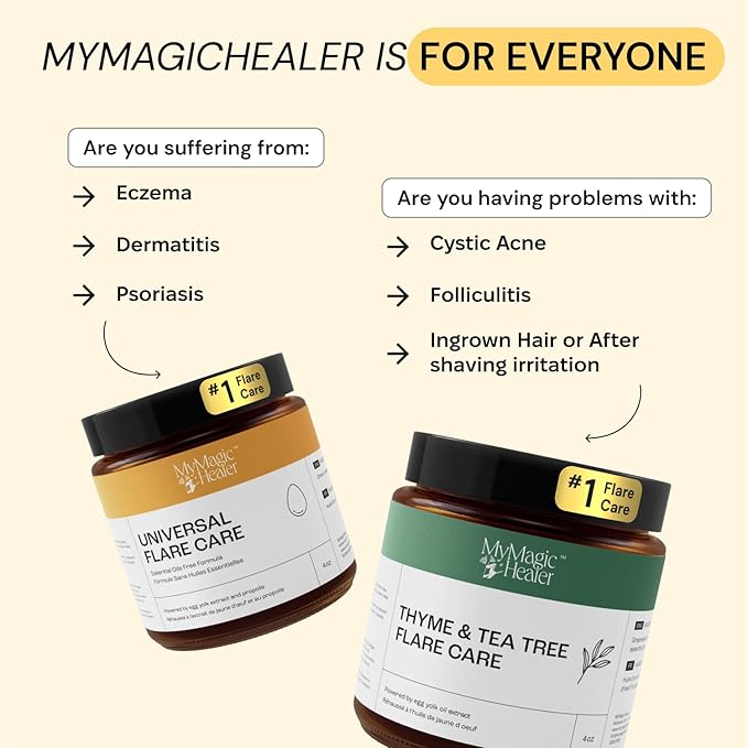 MyMagicHealer Universal Flare Care | Drawing Salve for HS, Boils, Cysts, Hemorrhoids, Pilonidal Cyst, Abscess | Anti-Chafing, Wound Care, Relief for Itching Skin w/Propolis & Egg Yolk Extract 2 oz