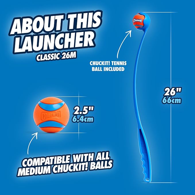 Chuckit! Ultra Ball and Launcher Bundle, Classic 26M with 2 Medium Balls