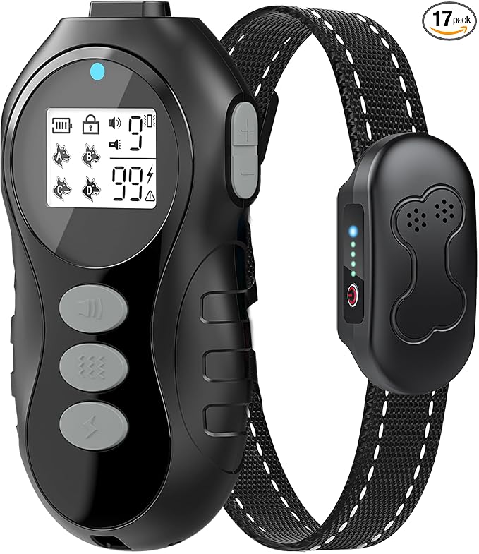 Dog Shock Collar with Remote Control for Dogs 10–120lbs, IPX7 Waterproof Dog Training Collar with Security Lock, 4 Safe Training Modes, Rechargeable Long Battery Life for Small Medium Large Dogs Gray