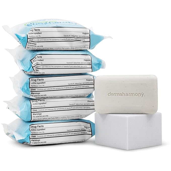 Dermaharmony Set of 5 2% Pyrithione Zinc (ZnP) Bar Soap 4 oz - Crafted for Those with Skin Conditions - Seborrheic Dermatitis, Dandruff, etc.