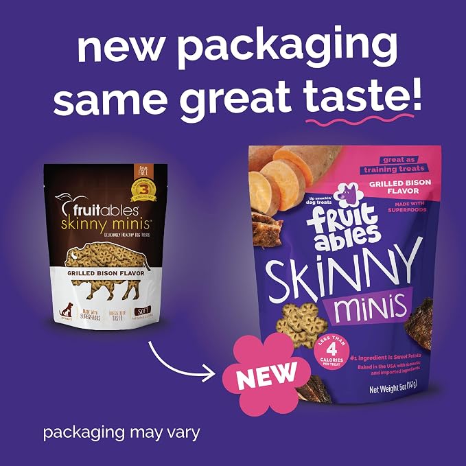 Fruitables Skinny Mini Dog Treats, Training Treats, Grilled Bison, 5oz | Healthy Dog Treats, Crunchy Dog Biscuits, Healthy Puppy Treats, Limited Ingredient, Training Rewards, Made in USA