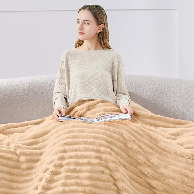 BEDELITE Striped Fleece Throw Blanket, Blush Sand, 50"x60" | 300GSM Microfiber Fleece, Soft Cozy, Lightweight Warm, Double-Sided Plush, Machine Washable, Gift, Room Decor, for Couch Sofa