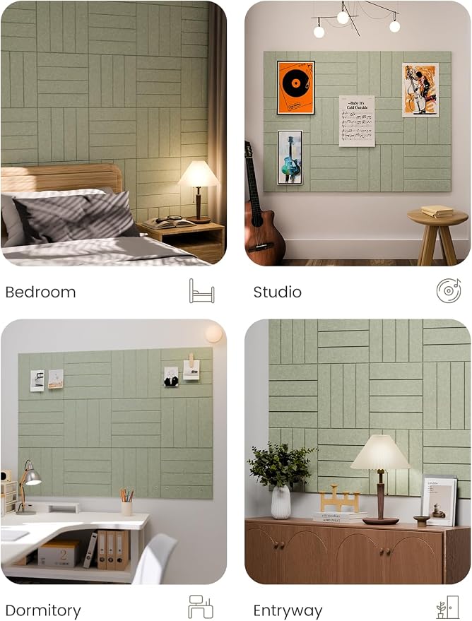 Fluxynara 48" x 36" Large Felt Bulletin Board, Sage | 12 Pack Cork Board Alternative with 60 Safe Adhesive Tabs, Pin Boards for Wall Decor, Home, Office, Classroom,Dorm
