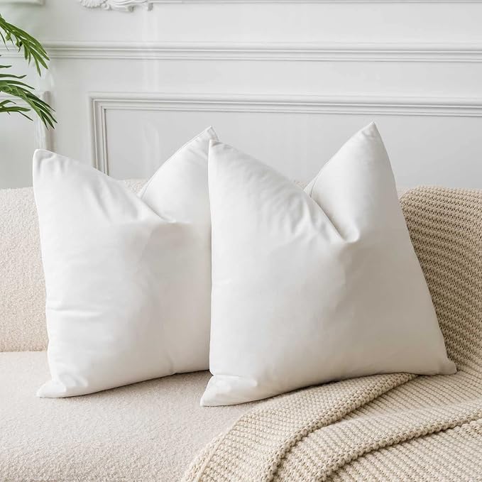 JUSPURBET 16x16 Decorative Velvet Throw Pillow Covers Set of 2,Cream White | Modern Soft Cushion Covers Cases with Hidden Zipper for Couch Sofa Bed Living Room Bedroom Home Decor