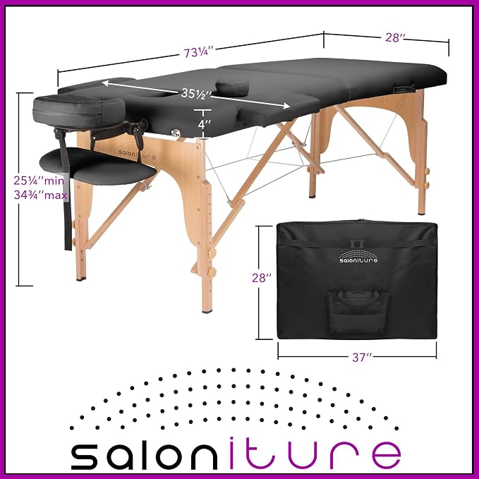 Saloniture Professional Portable Folding Massage Table with Carrying Case - Dark Gray