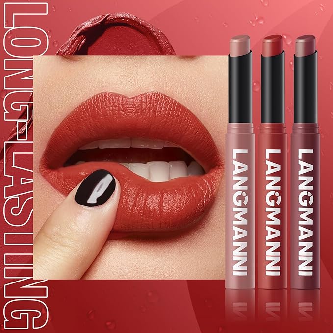 Jolilab 3Pcs Velvet Matte Lipstick Nude Matte Soft Dark Color Stick High Pigmented Long-Lasting Waterproof Lip Stick Lip Balm Beauty Cosmetics Gift for Girls and Women（01#+02#+03#