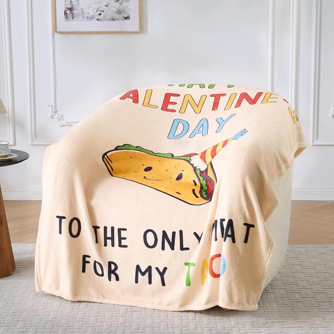 Funny Valentine’s Day Gift for Him or Her – Cute Taco Fleece Throw Blanket, Soft & Cozy Romantic Throw for Couples