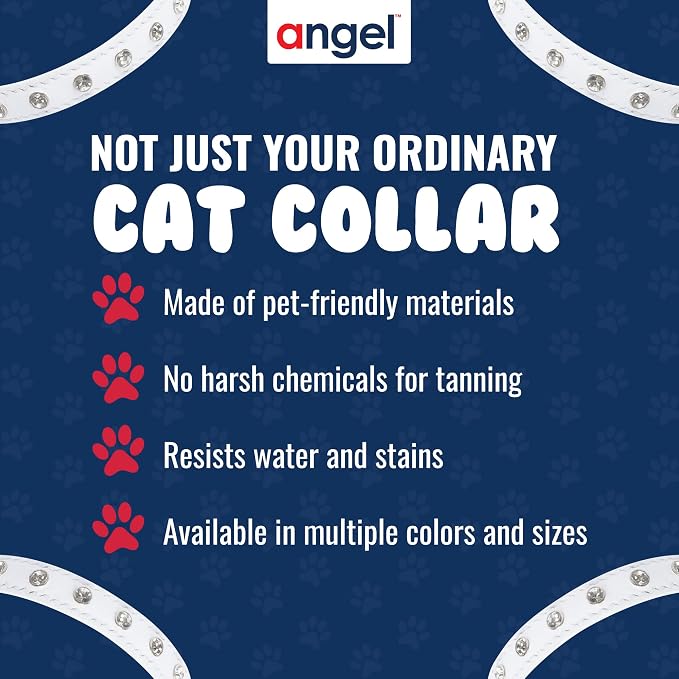 Athens Cat Collar, Leather Kitten Collar w/Rhinestones, Sturdy Breakaway Cat Collar with Bell & Elastic Stretch, Cat Accessories, Ivory White, 12 x ½ inches - Angel Pet Supplies