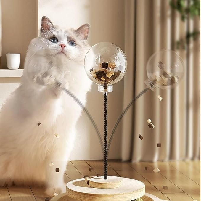 Cat Treat Ball Play Treat Dispenser Toy Catnip Roller Cats Slow Food Toy | Treat Dispenser, With Catnip, Roller Track Interactive, Solid Wood Feeder Ball，Slow Food Ball,Slow Treat Feeder