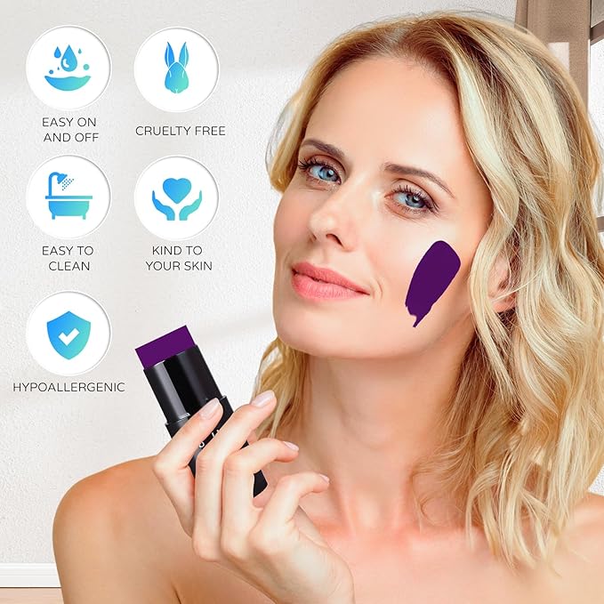 Go Ho Dark Purple Face Body Paint Stick,Easily Washable Formula Purple Face Paint Stick,Non-toxic Cream Purple Body Paint for Halloween Costumes Mermaid Ursula Costume Cosplay SFX Makeup