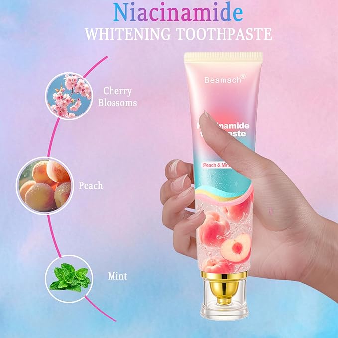 Niacinamide Whitening Toothpaste, Triple White Probiotic Whitening Toothpaste, Fluoride-Free| Sensitivity Relief | Fresh Breath & Stain Removal Formula | Sakura Peach Fragrance (1)