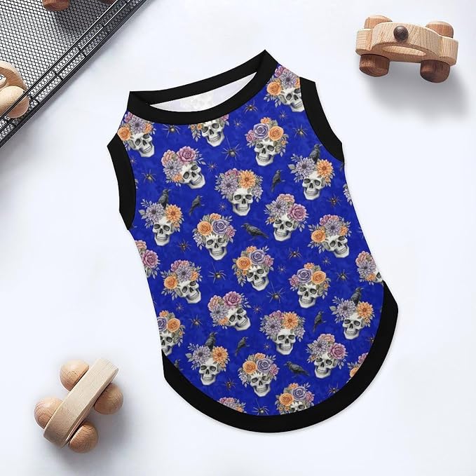 Halloween Pet Vest Skull Floral Pet Shirts X-Small | black bird Dog Shirt Vest cute pet Sleeveless Vests Ice Silk Dog T-Shirts holiday Dog Clothes Halloween Canine Wear