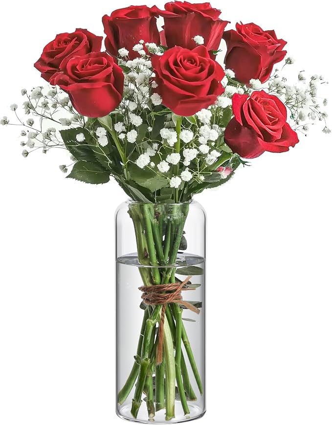 ComSaf Glass Flower Vase 8 Inch Tall, Clear Bud Vase for Centerpieces | Decorative Bouquet Display, Home, Living Room, Bedroom, Wedding Decor, Mother's Day, Valentine's Day, Housewarming Gift