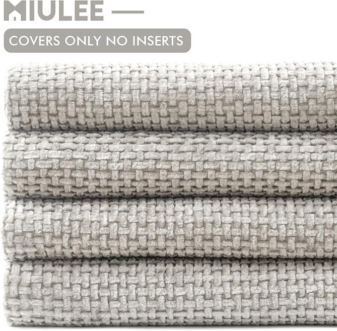 MIULEE Soft Decorative Chenille Pillow Covers Light Gray 20x20 Pack of 4 | Modern Home Decor, All Same Color Set, Couch Throw Pillows, Farmhouse Boho Cushion Covers for Sofa Bed Living Room