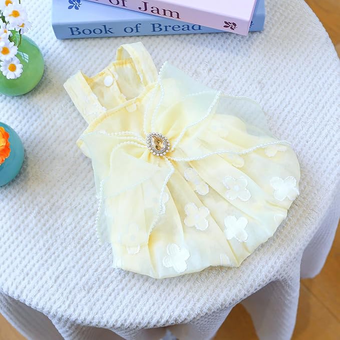 Dog Lace Dress Cat Suspender Skirt (Flower Skirt,M) | Summer Autumn Small & Medium Pet Party Dress For Yorkie Maltese Chihuahua Pug Shih Tzu Toy Poodle French Bulldog