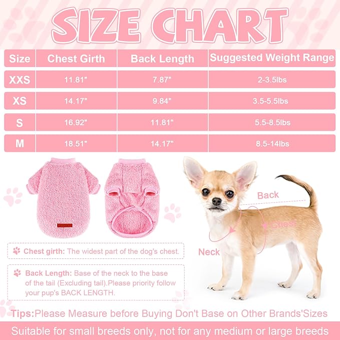 Dog Sweater Sweaters for Small Dogs Girl Purple Fleece Clothes Winter Soft Thickening Warm Puppy Boy Teacup Yorkie Chihuahua (XXS,Pink)