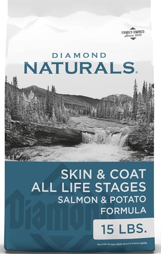 Diamond Naturals Skin & Coat Puppy, Adult & Senior Dry Dog Food Salmon 15lb | Real Salmon & Potato | Omega Fatty Acids Help Support Healthy Skin & Shiny Coat | Guaranteed Probiotics & Superfoods