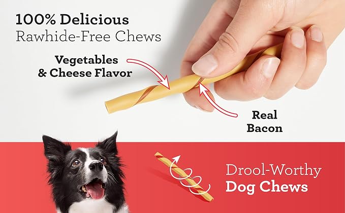 DreamBone Twist Stick Bacon & Cheese Rawhide-Free Dog Treats, 50 Count | Daily Chew, Digests Safely and Completely, Made With Real Protein, Chicken and Veggies, Bacon & Cheese Flavor, For Adult Dogs