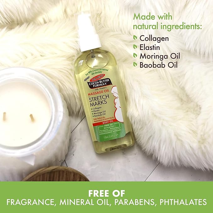 Palmer's Cocoa Butter Formula Massage Oil for Stretch Marks and Pregnancy Skincare, 3.4 Ounces (Pack of 6)