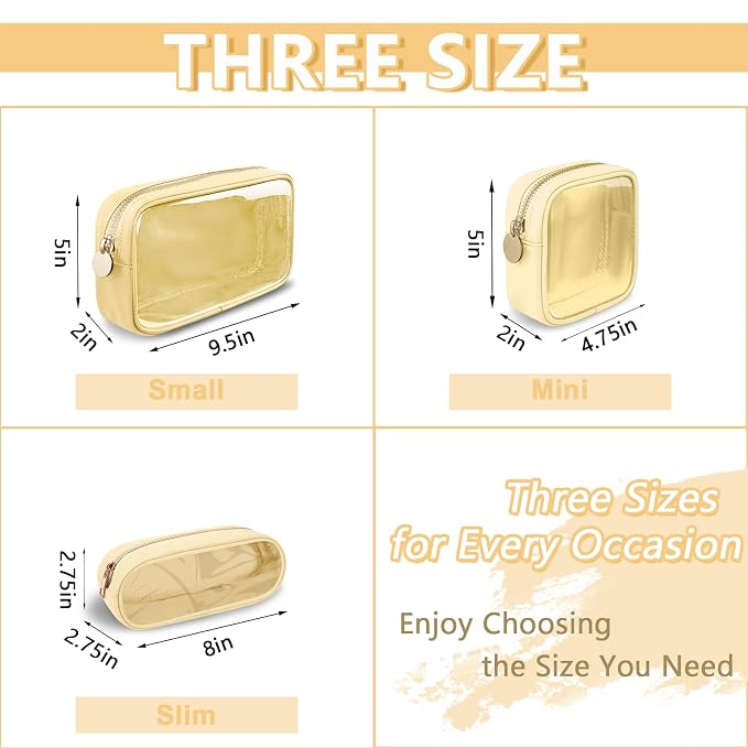 UIXIZQ Clear Mini Makeup Bag for Purse, Small Nylon&PVC Cosmetic Bag TSA Approved Toiletry Bag with Zipper, Transparent Travel Bag Coin Purse for Women Men Girls(Beige)
