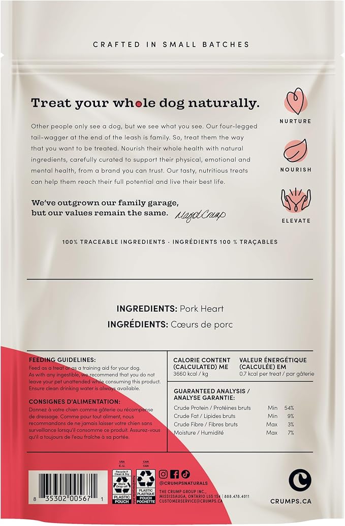 Crumps Naturals Mini Trainers Freeze Dried Pork Hearts 4.06oz