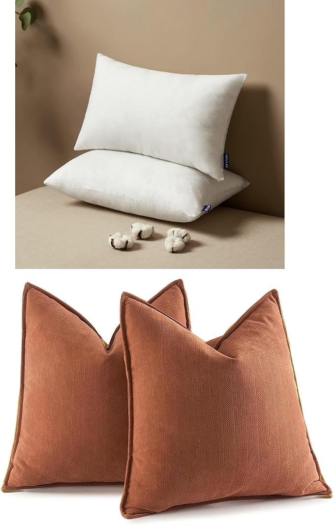 MIULEE 12x20 Pillow Inserts and Rust Decorative Pillow Covers