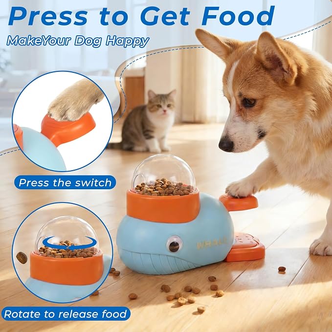 Anxuyixin2-in-1 Duck Shaped Interactive Pet Puzzle Toy, Slow Food Dispenser (Yellow Duck and Blue Whale Shaped with Buttons), Cat and Dog Snack Dispenser Feeding Toy
