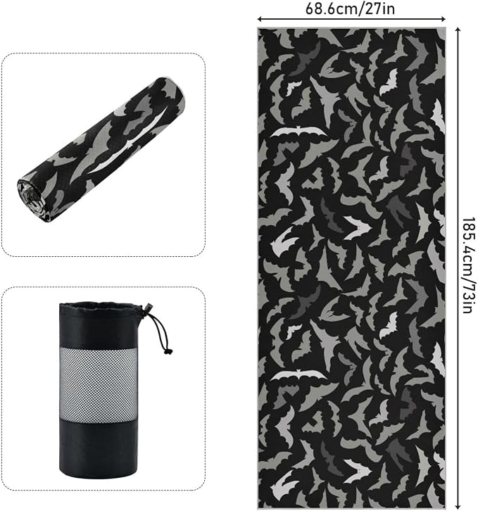 Halloween Bats Yoga Mat Towel Non Slip Soft Sweat Absorbent Hot Yoga Mat Towel, for Hot Yoga, Pilates and Workout-73 x 27 Inch
