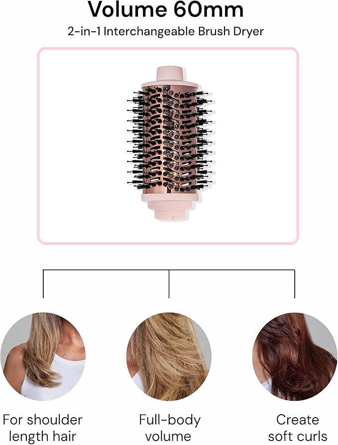 L'ANGE HAIR Multi-Volume Dryer Brush Attachment | Titanium Blow Dryer Brush Barrel for Volumizing & Styling | Tool Sold Separately | Attachment - Blush - Oval 60mm