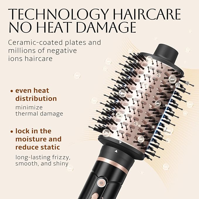 slopehill 6X High Speed Hair Dryer Brush Blow Dryer, 50m/s,1600W &100000RPM Fast Drying,Straightening,Volumizing&Curling, Hot Air Blowout Brush with 2 Interchangeable Oval Brushes,8 Modes Less Frizzy