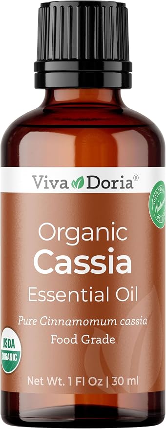 Viva Doria Cassia Essential Oil, USDA Certified Organic Cassia Oil, 100% Pure, Natural Essential Oil, Undiluted, for Aromatherapy | Food Grade, 30 mL (1 Fluid Ounce)