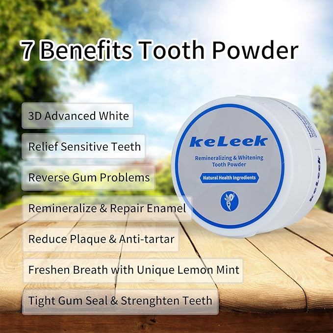 KeLeek 7 Benefits Hydroxyapatite Remineralizing Tooth Powder Toothpaste - Bee Wasp Venom Teeth Whitening Powder - Lemon Mint Flavor -1.760Z