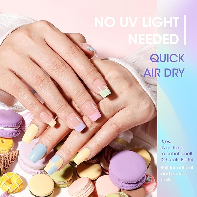 GELLEN Pastel Nail Polish, Quick Air Dry Non-gel Regular Nail Polish No Light Needed for Finger Toe & Fake Nails | 6-color Spring Summer Macaron, Apply 2 Thin Coats | Toxin TPO HEMA Free, No Chip