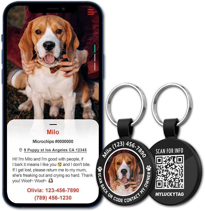 MYLUCKYTAG Personalized QR Code Pet ID | Dog & Cat Collar Tag | Online Profile with Instant Scanned Location Alert Email